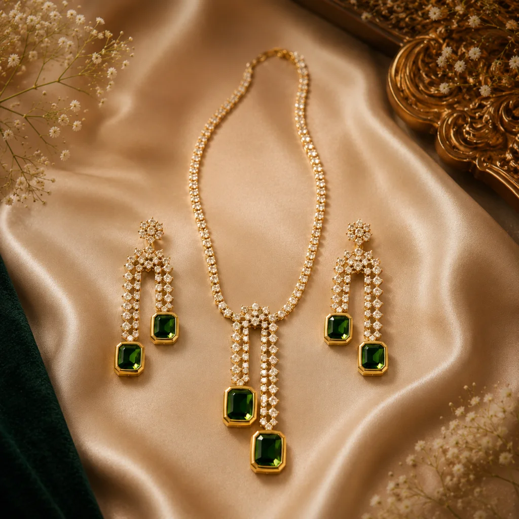 Emerald Symphony Necklace & Earrings Set