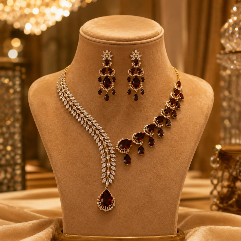 Crimson Elegance Necklace & Earrings Set