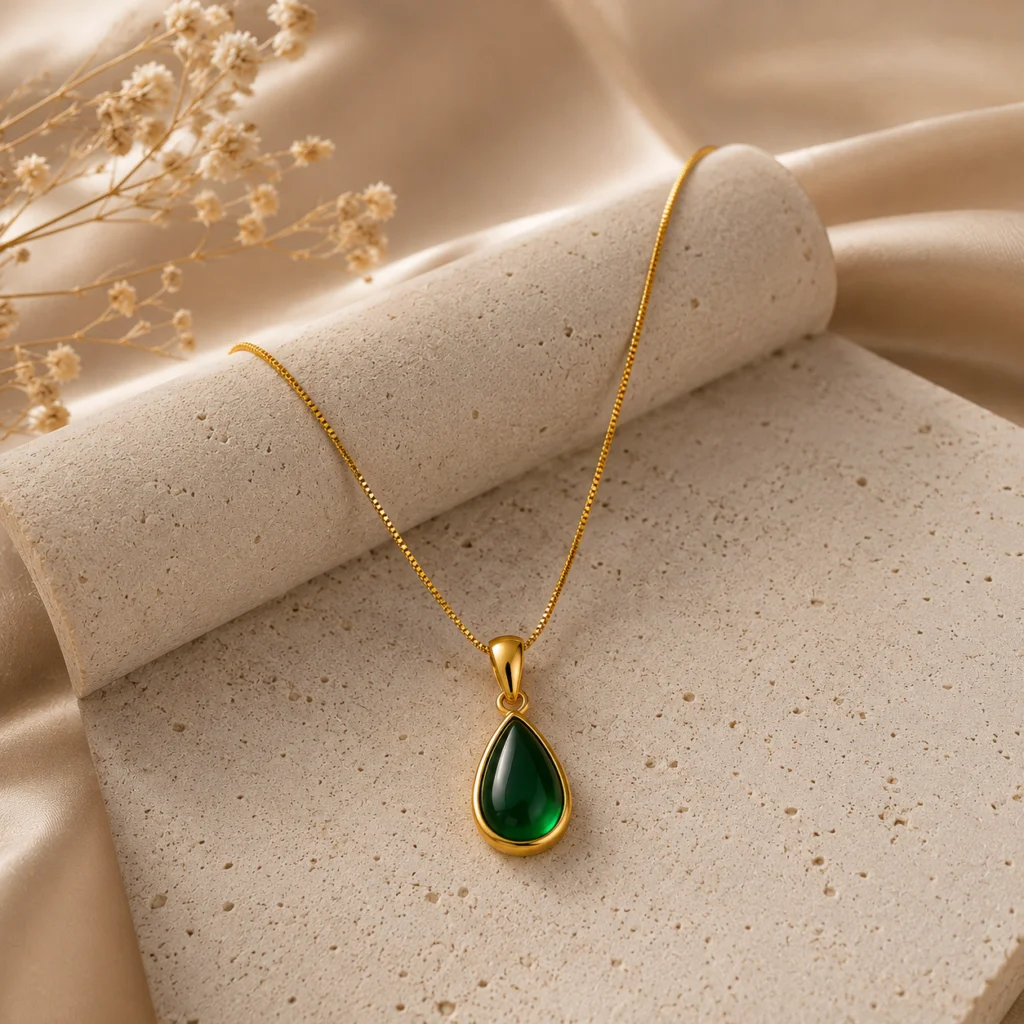 Emerald Glow Gold‑Plated Pendant