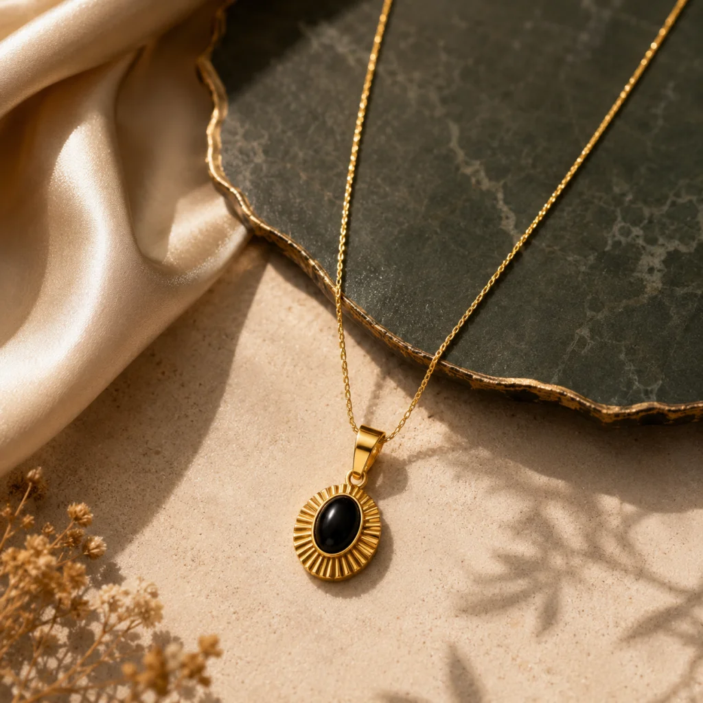 Midnight Sunburst Gold‑Plated Pendant