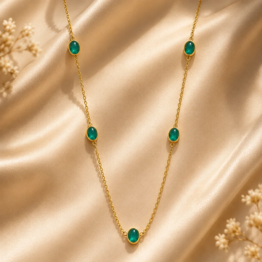 Emerald Chain Gold‑Plated Necklace