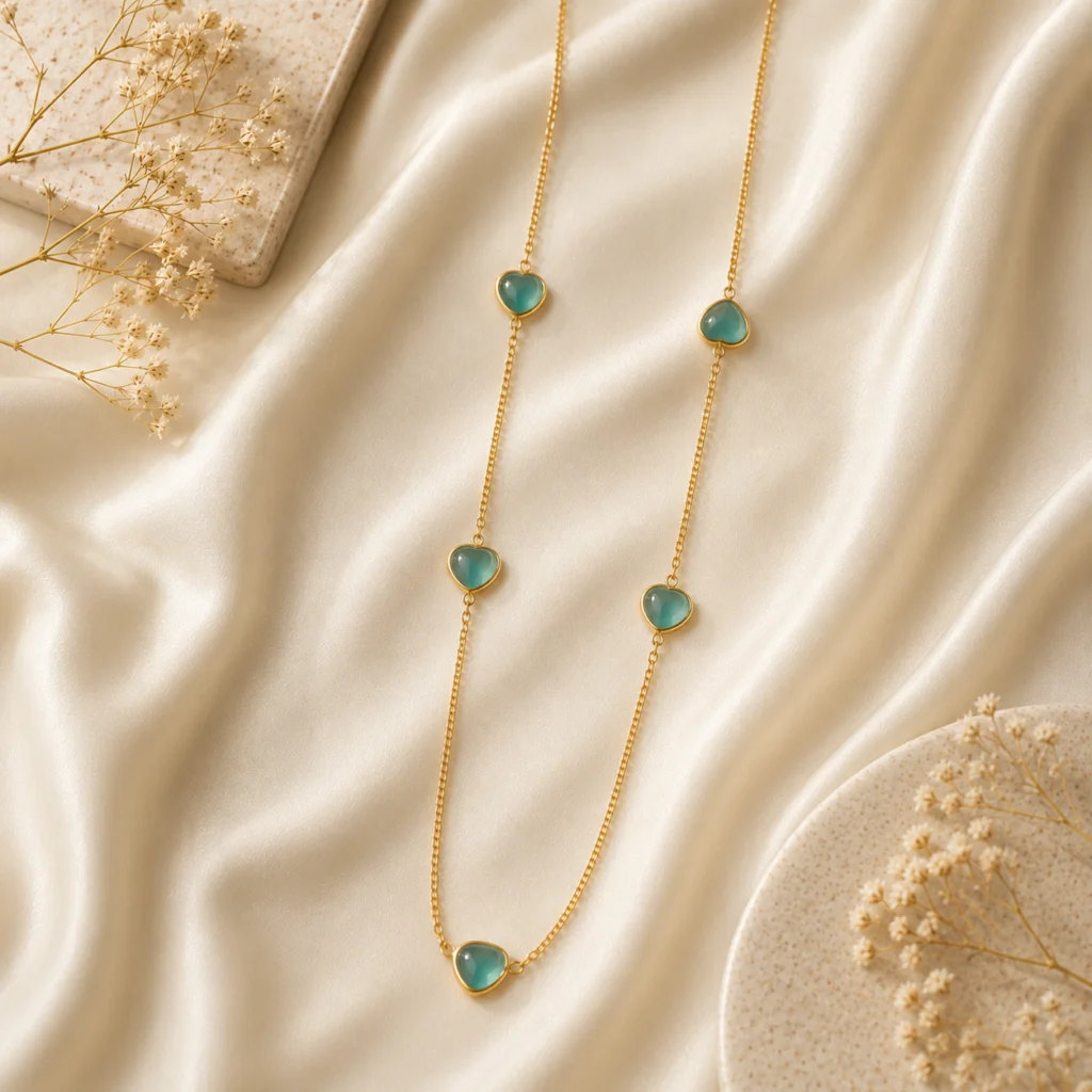 Turquoise Hearts Gold‑Plated Necklace