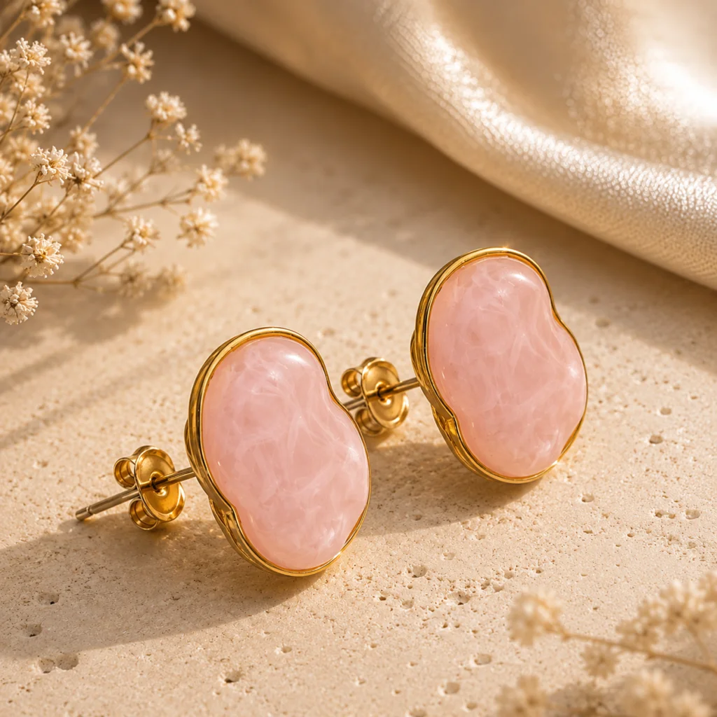 Blush Aura Anti‑Tarnish Rose Quartz Earrings