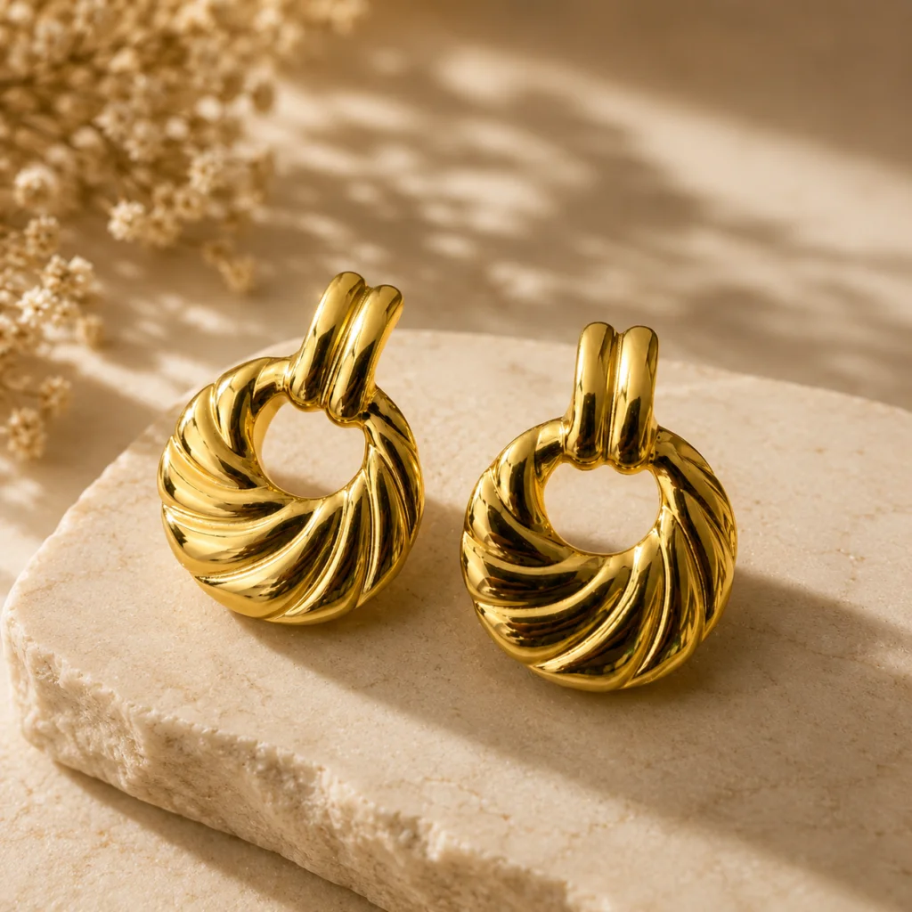 Aurora Twist Gold‑Plated Spiral Earrings