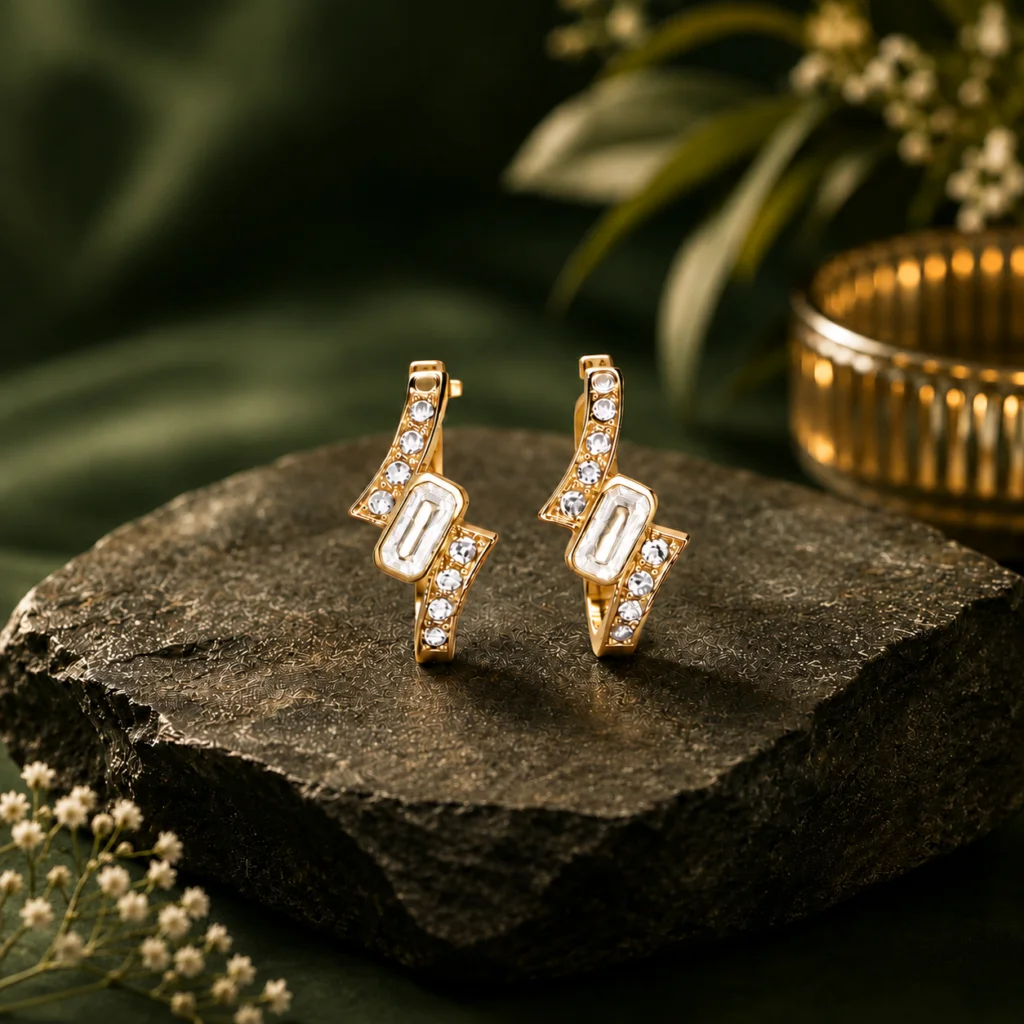 Radiant Curve Anti‑Tarnish Gemstone Earrings