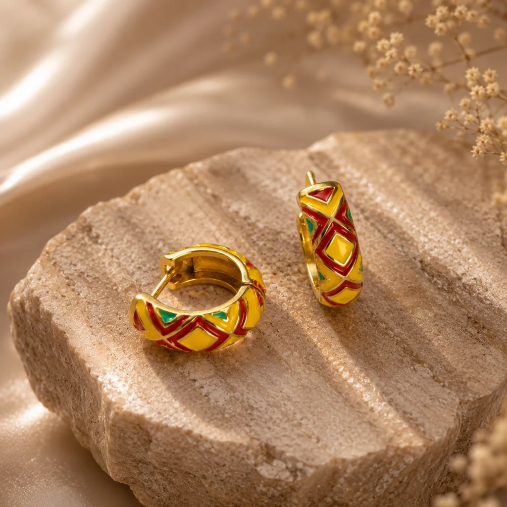 Prism Glow Gold‑Plated Enamel Hoop Earrings