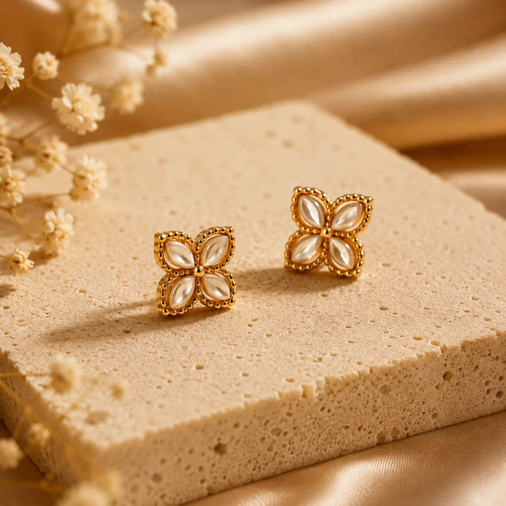 Petal Radiance Gold‑Plated Floral Stud Earrings