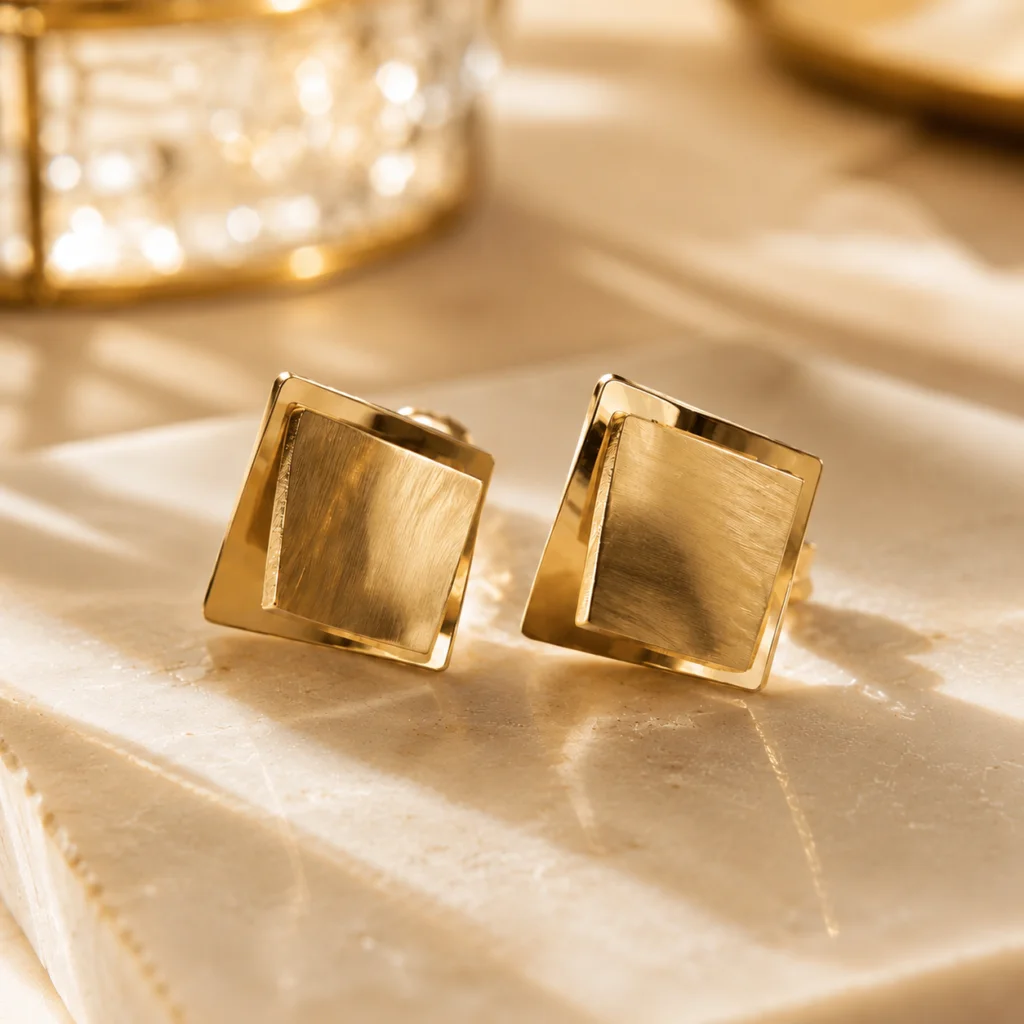 Regal Geometry Gold‑Plated Square Earrings