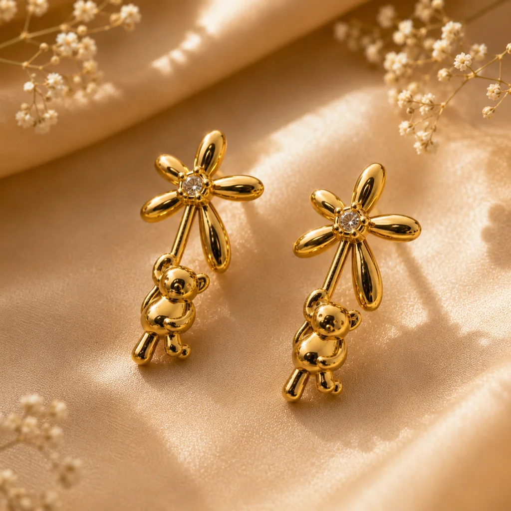 Blossom Bear Gold‑Plated Earrings