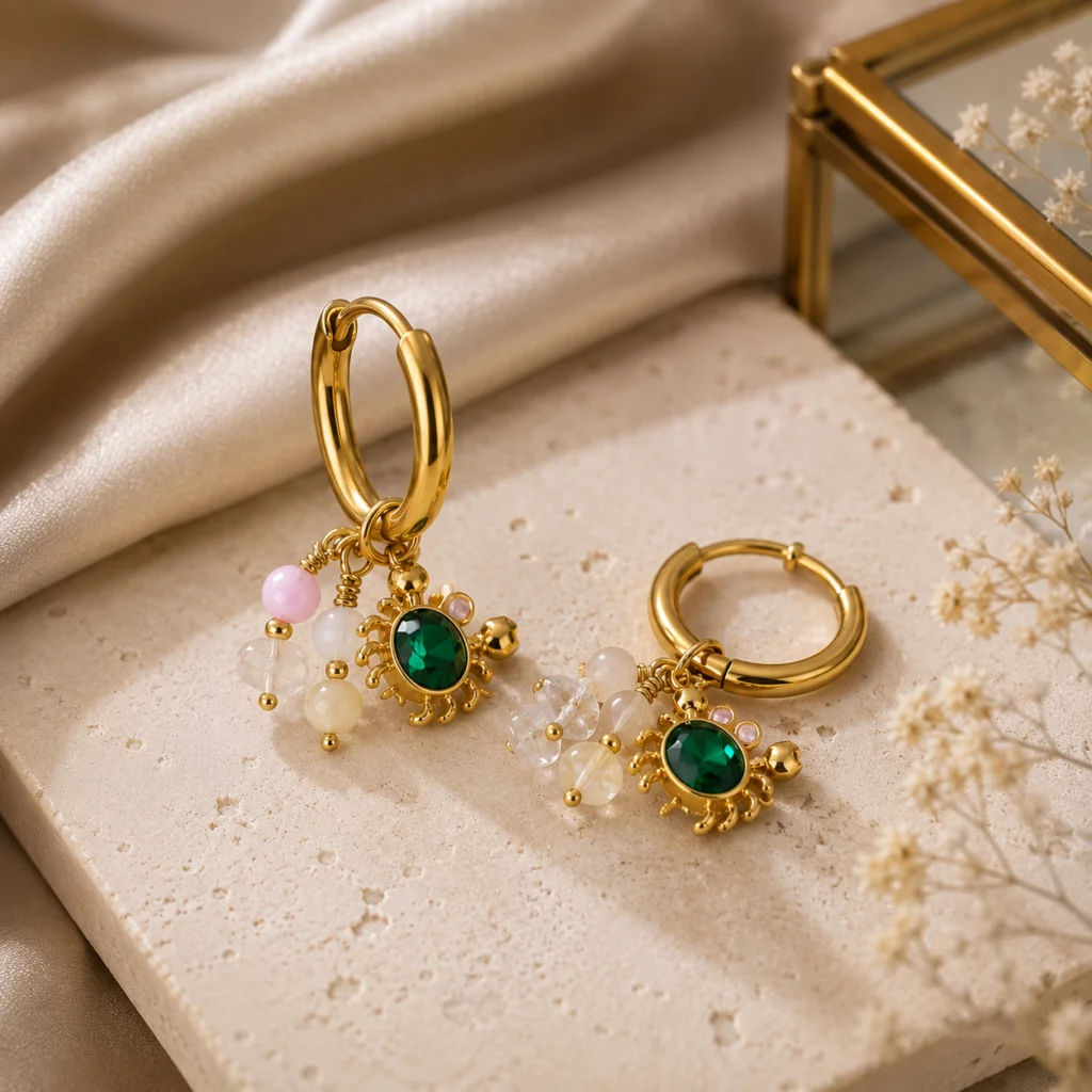 Mystic Charm Anti‑Tarnish Gemstone Hoop Earrings