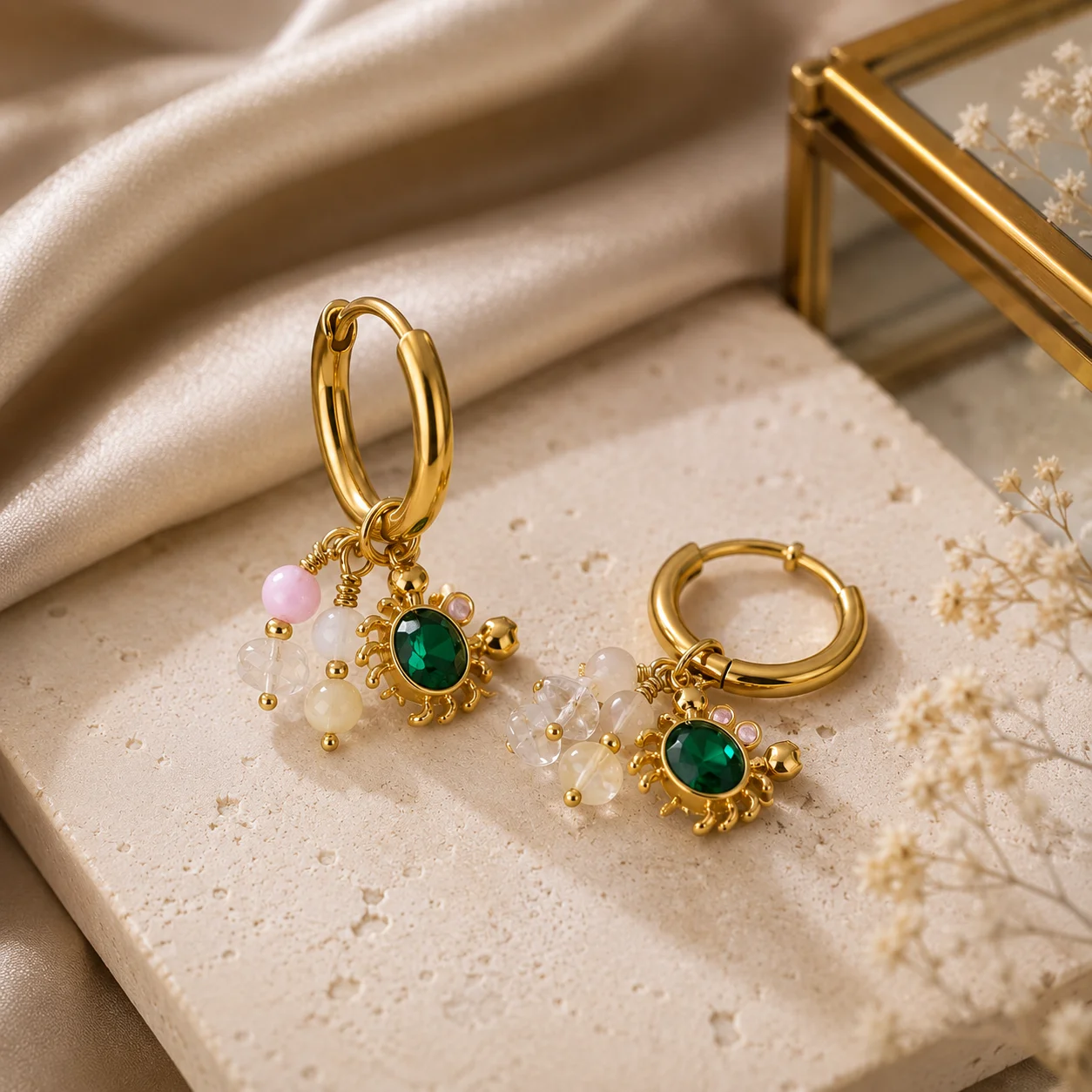 Mystic Charm Anti‑Tarnish Gemstone Hoop Earrings