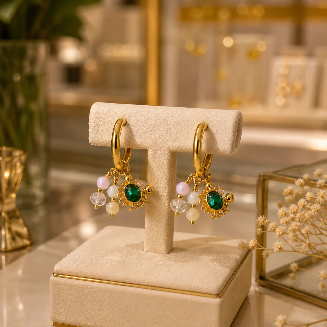 Mystic Charm Anti‑Tarnish Gemstone Hoop Earrings - Image 2