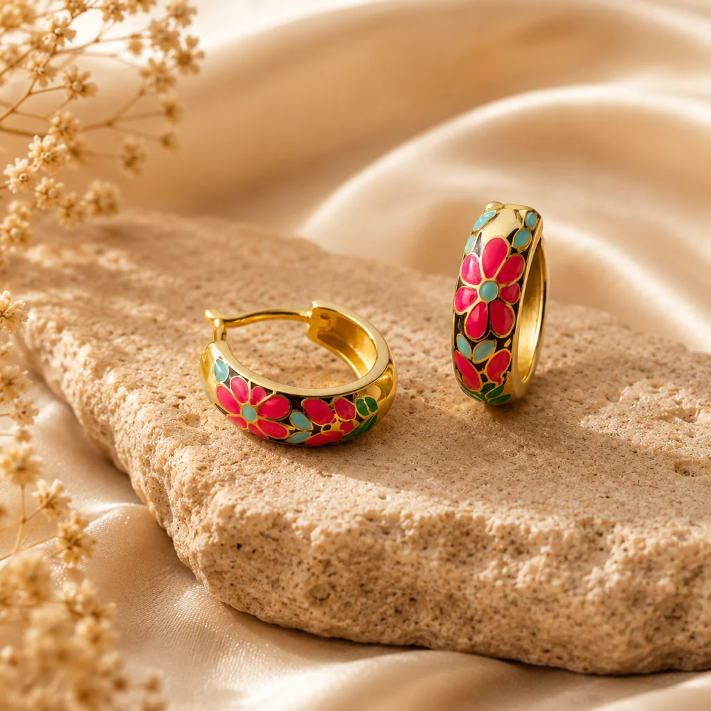 Bloom Radiance Gold‑Plated Enamel Hoop Earrings