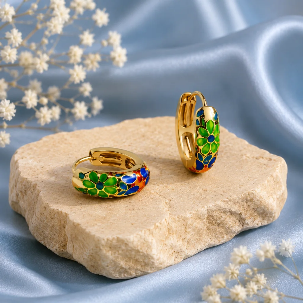 Garden Glow Gold‑Plated Enamel Hoop Earrings