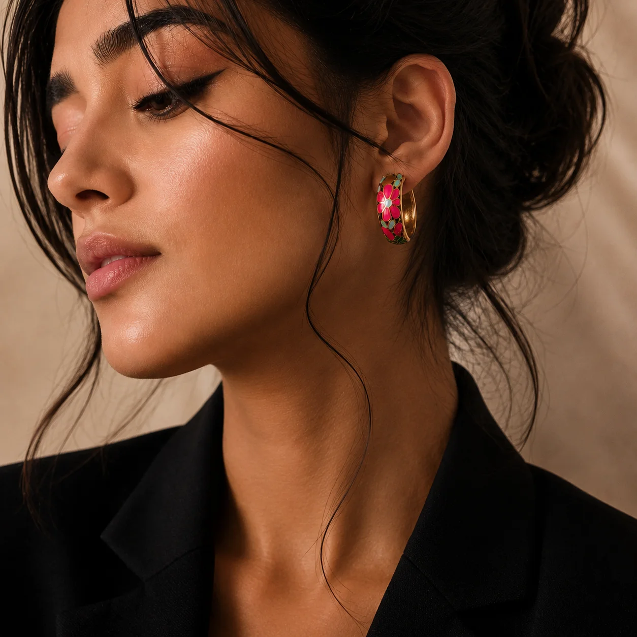 Bloom Radiance Gold‑Plated Enamel Hoop Earrings - Image 2