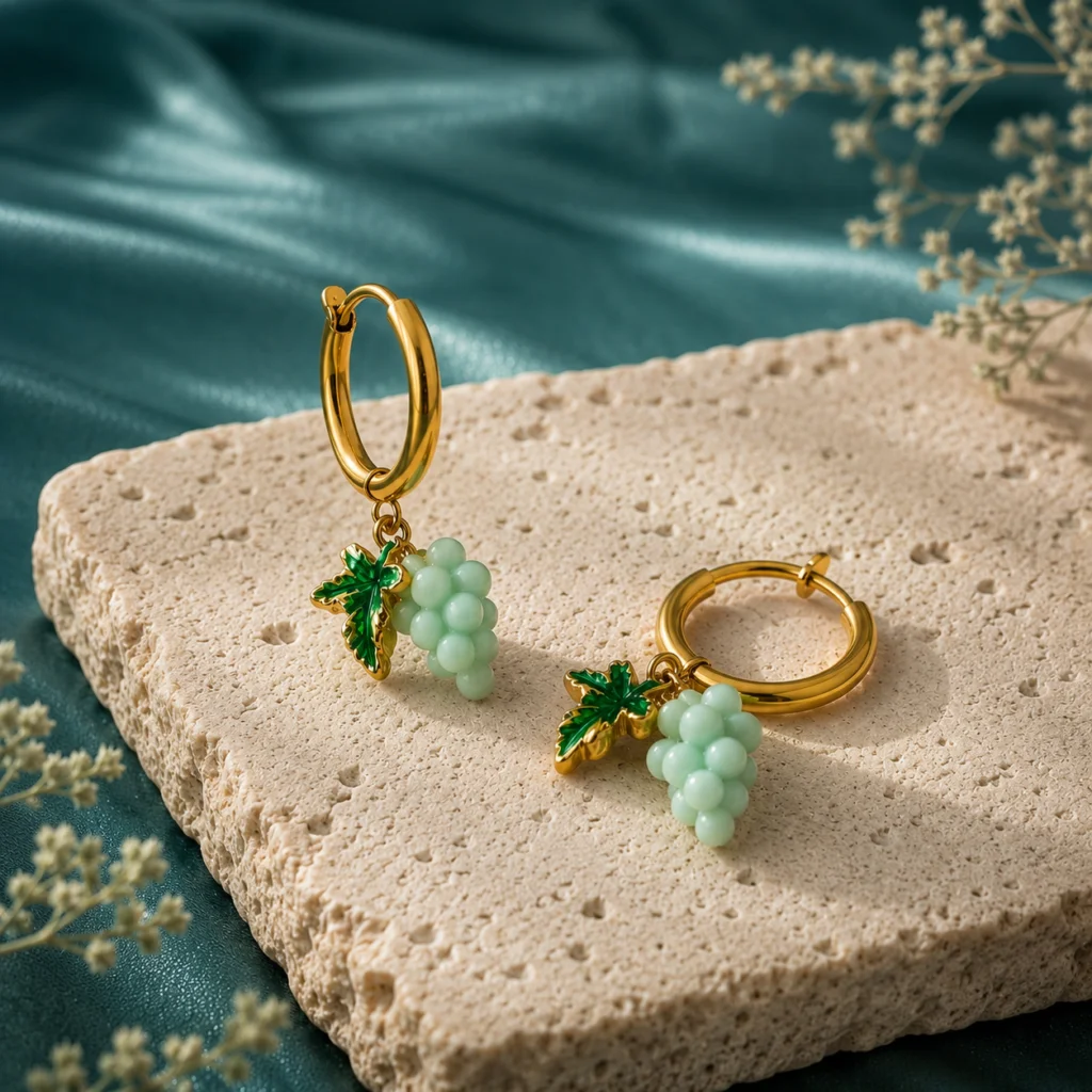 Vine Glow Anti‑Tarnish Grape Hoop Earrings