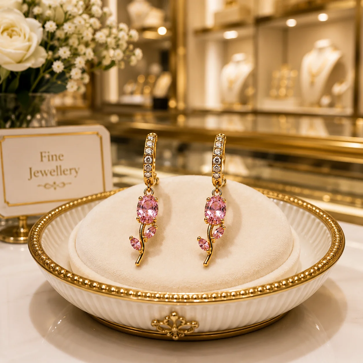 Rosé Stem Anti‑Tarnish Gemstone Hoop Earrings - Image 2