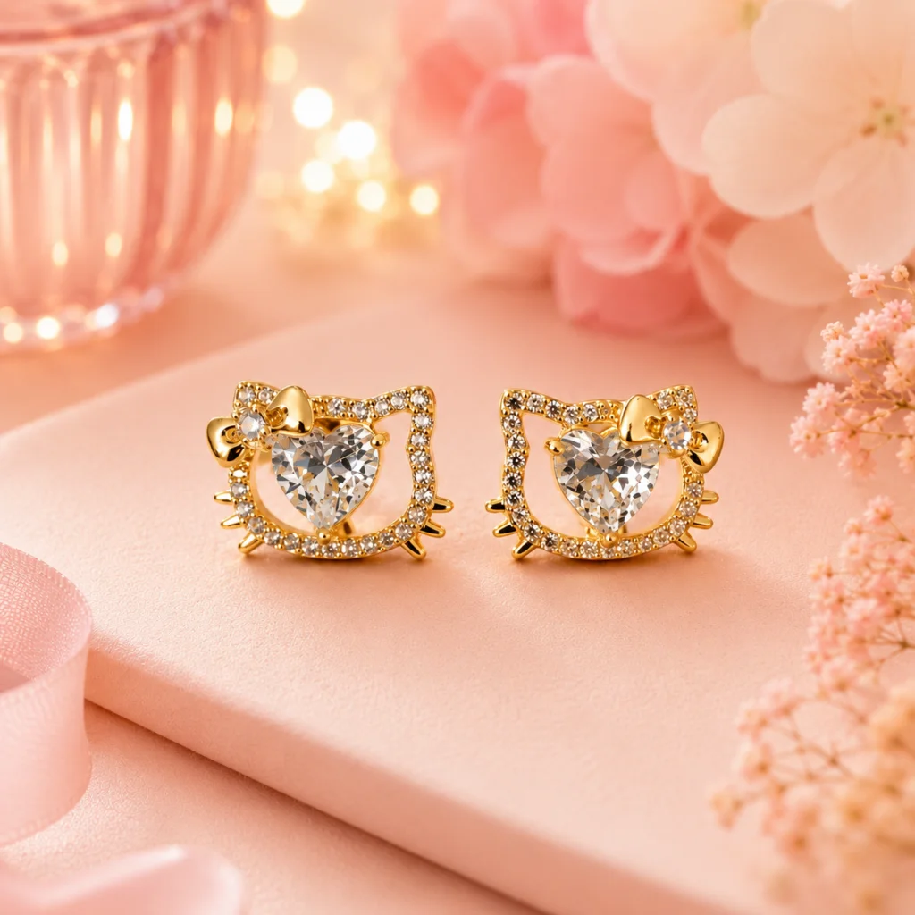 Whisker Glow Anti‑Tarnish Cat Gem Earrings