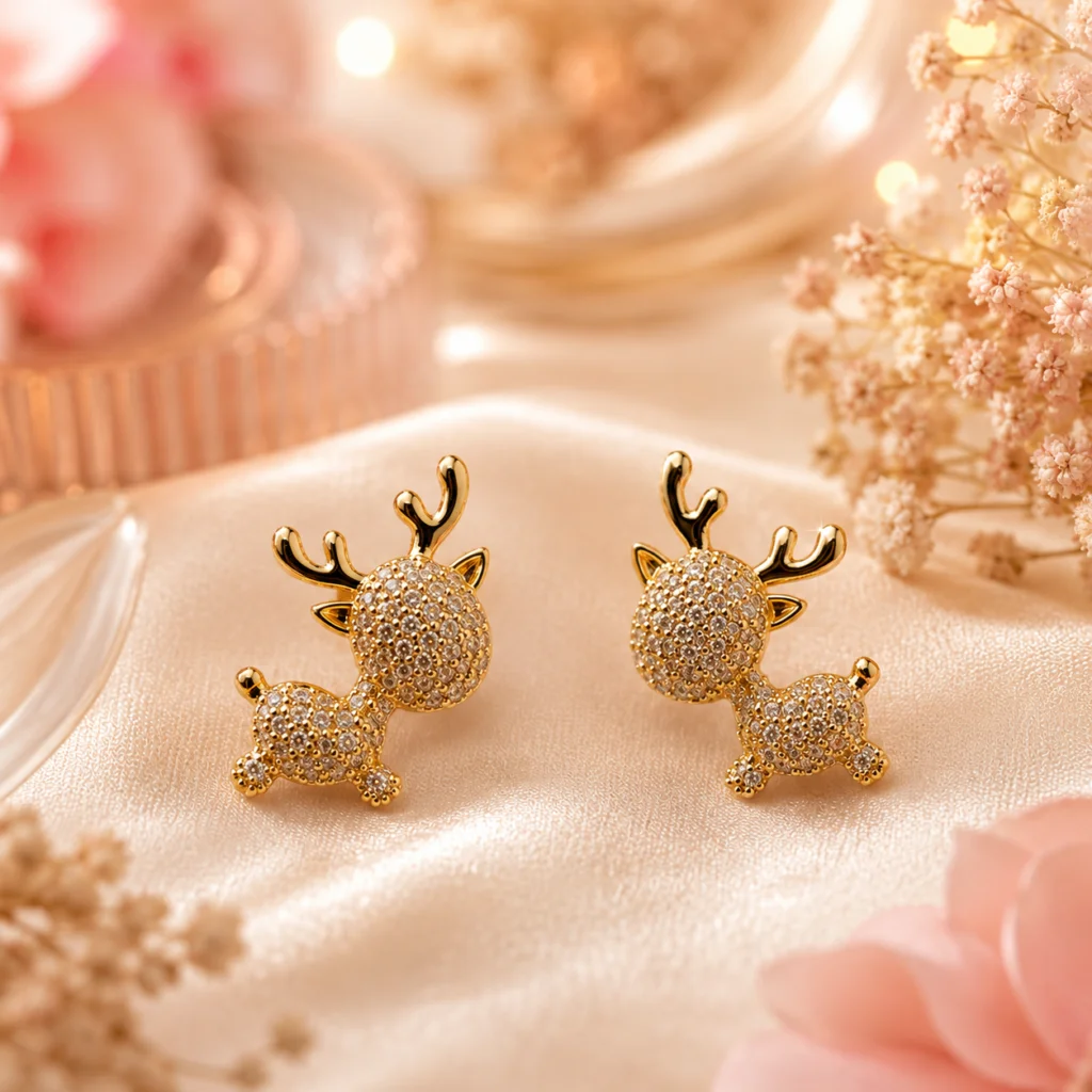 Winter Glow Anti‑Tarnish Reindeer Earrings