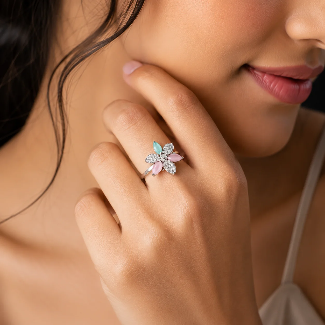 Floral Elegance Adjustable Anti‑Tarnish Ring - Image 2