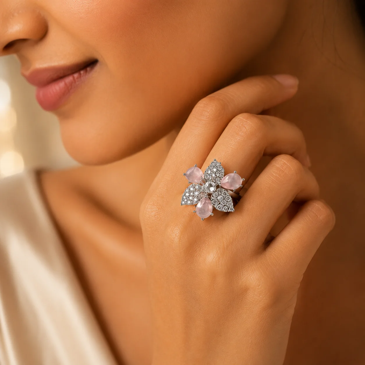 Rosé Bloom Adjustable Anti‑Tarnish Ring - Image 2