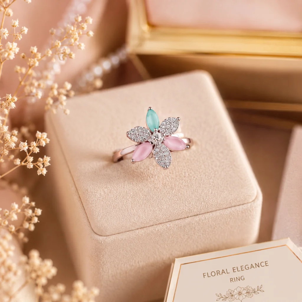 Floral Elegance Adjustable Anti‑Tarnish Ring