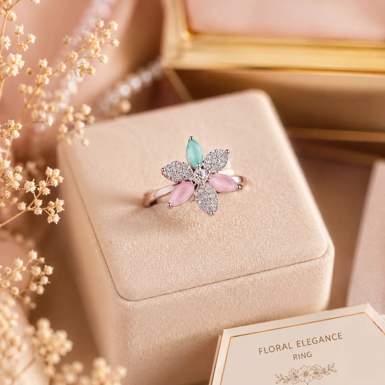 Floral Elegance Adjustable Anti‑Tarnish Ring