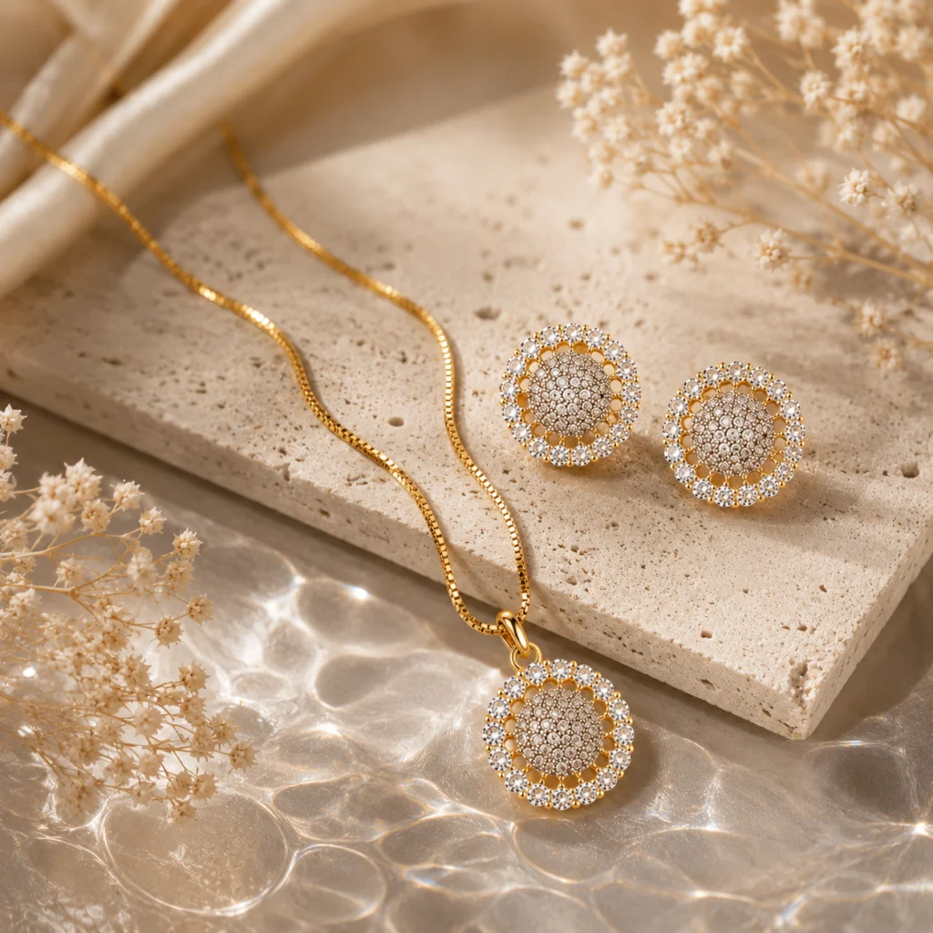 Lustre Circle Anti‑Tarnish Pendant Set
