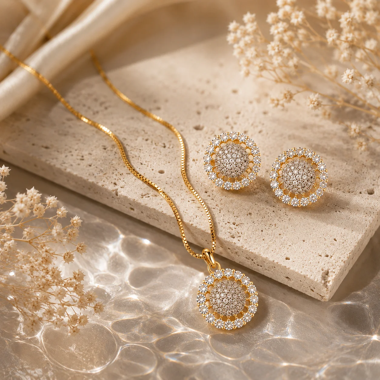 Lustre Circle Anti‑Tarnish Pendant Set