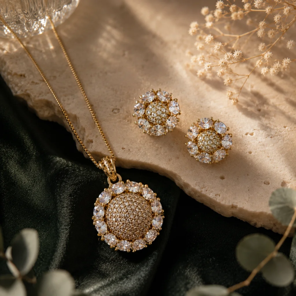 Sunburst Bloom Adjustable Anti‑Tarnish Pendant Set