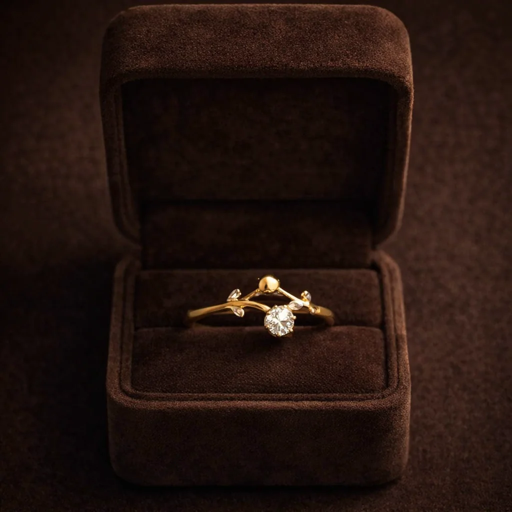 Diamond Leaf Gold‑Plated Ring