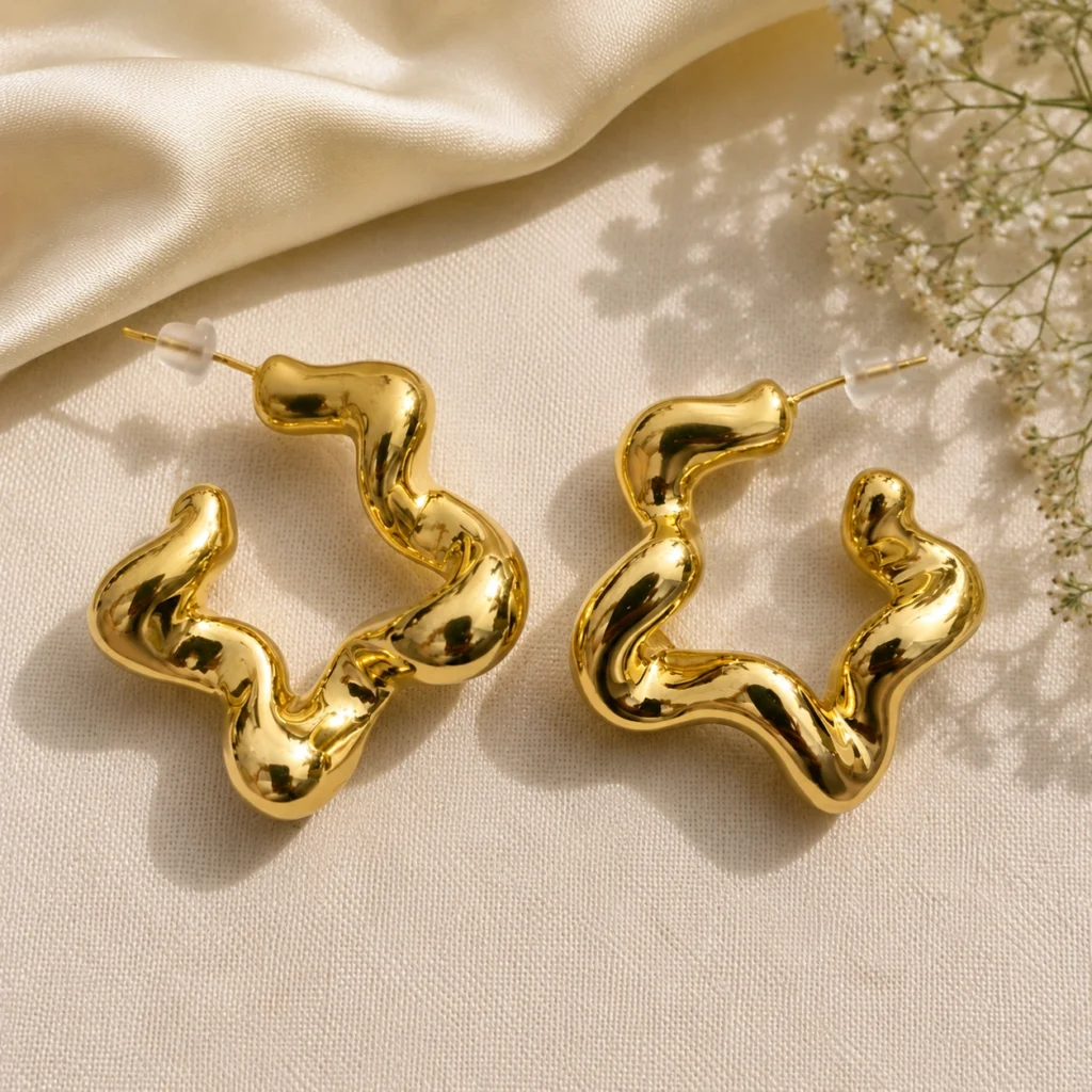 Golden Wave Hoop Earrings