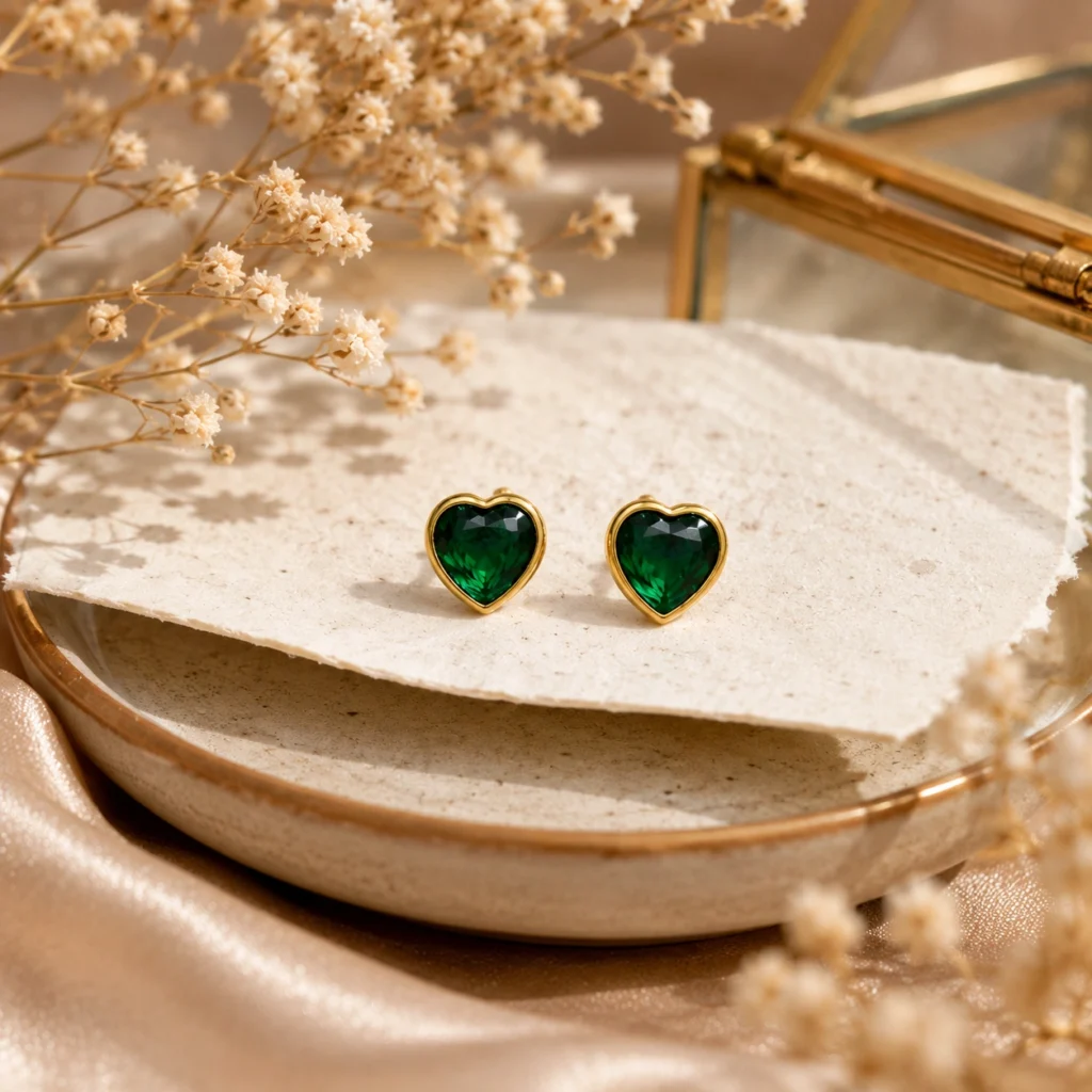 Emerald Heart Glow Earrings
