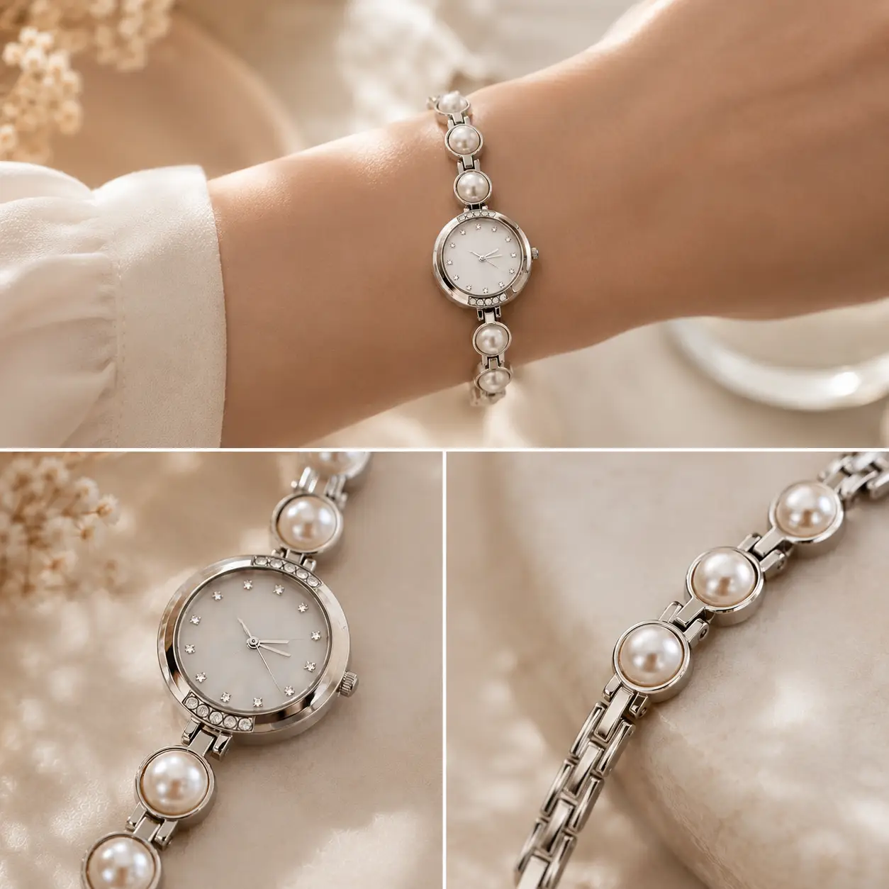 Crystal Pearl Anti‑Tarnish Silver Watch - Image 2
