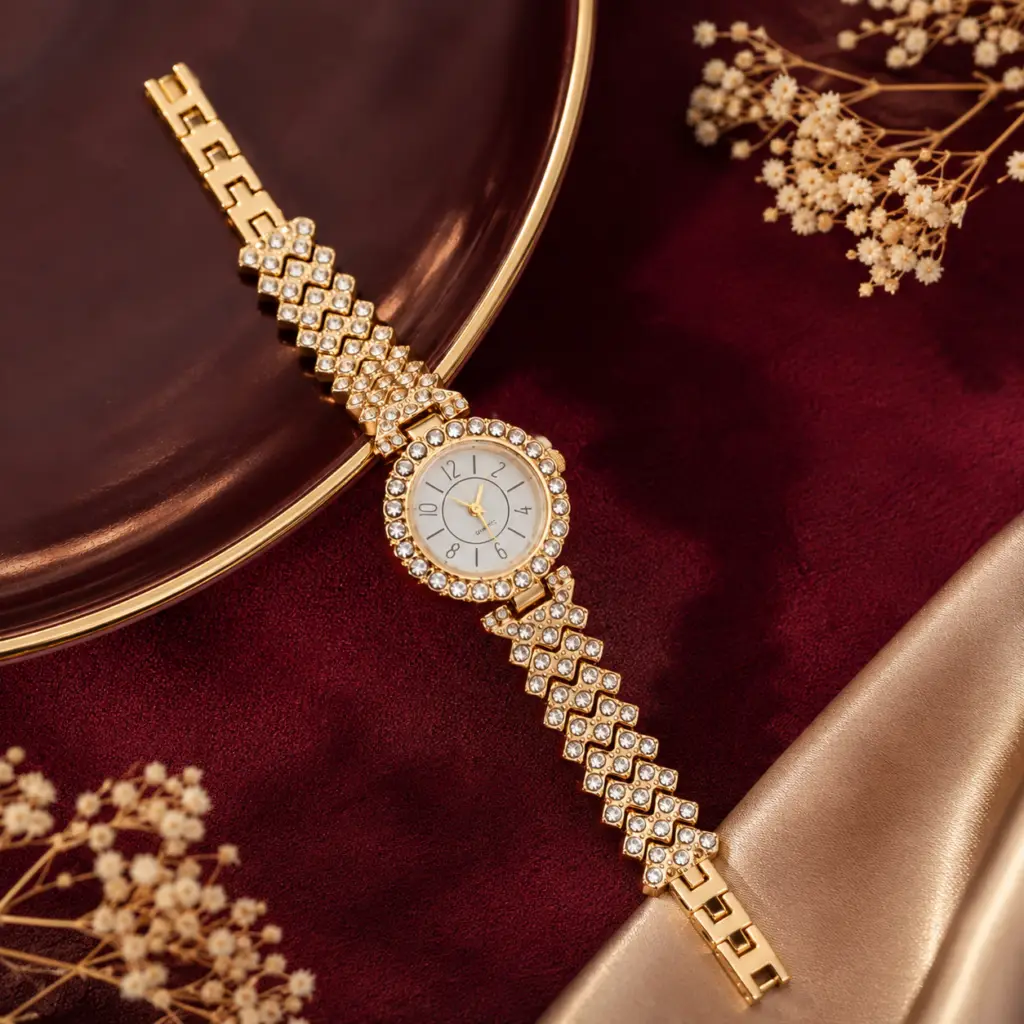 Gem Halo Anti‑Tarnish Gold Watch