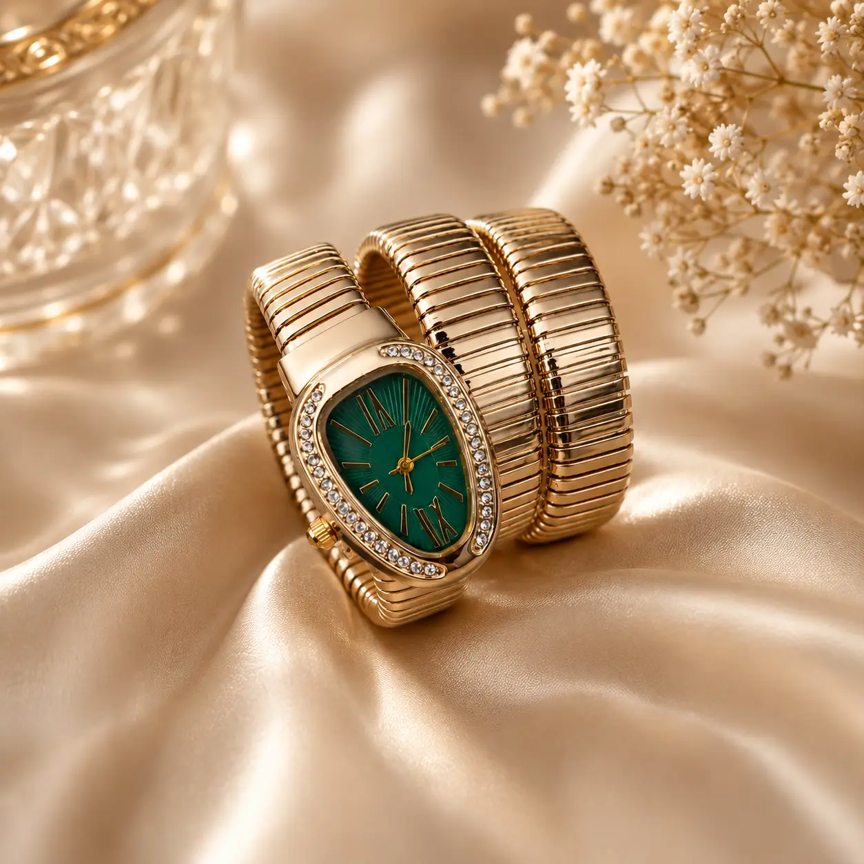 Serpent Halo Anti‑Tarnish Gold Watch