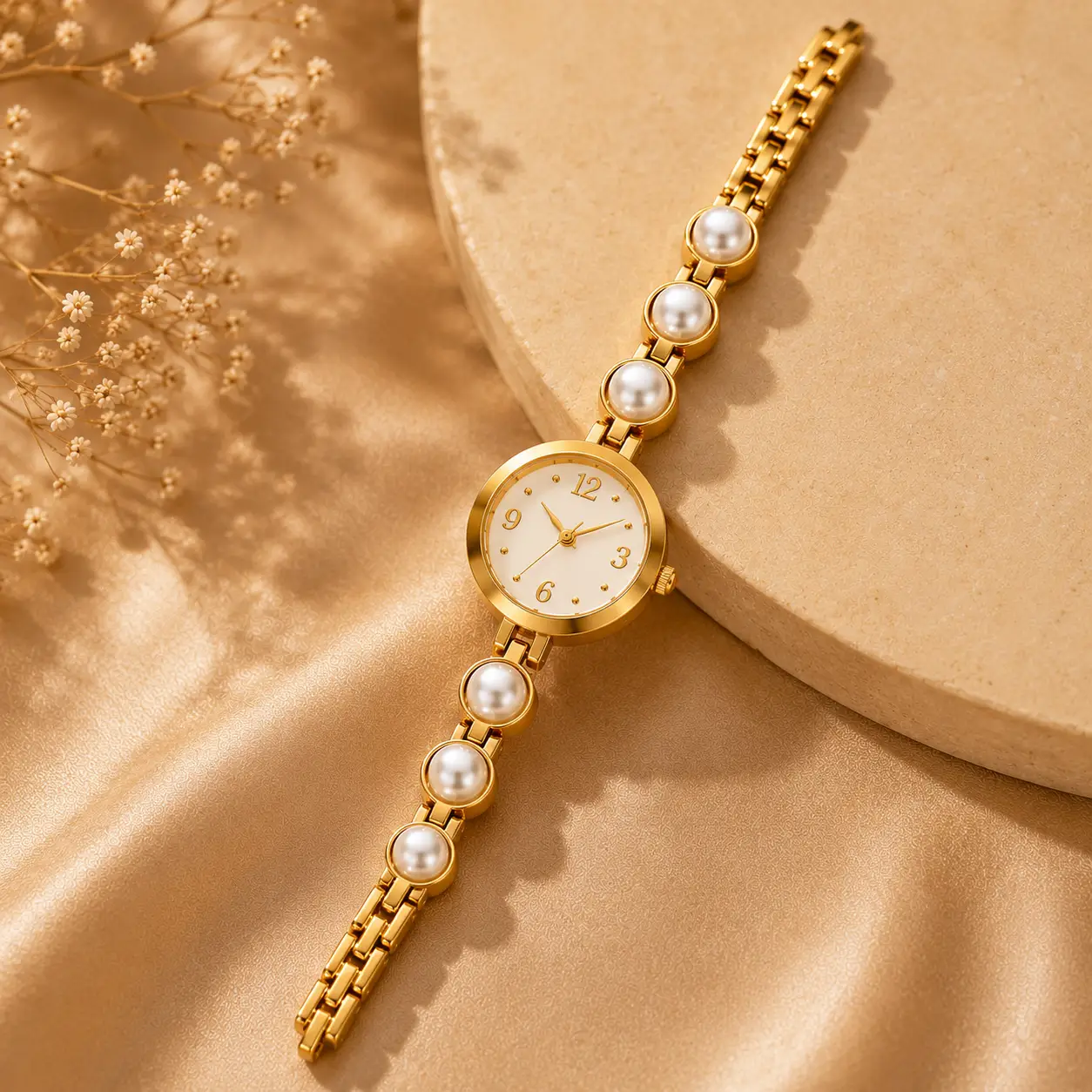 Pearl Link Anti‑Tarnish Gold Watch - Image 2