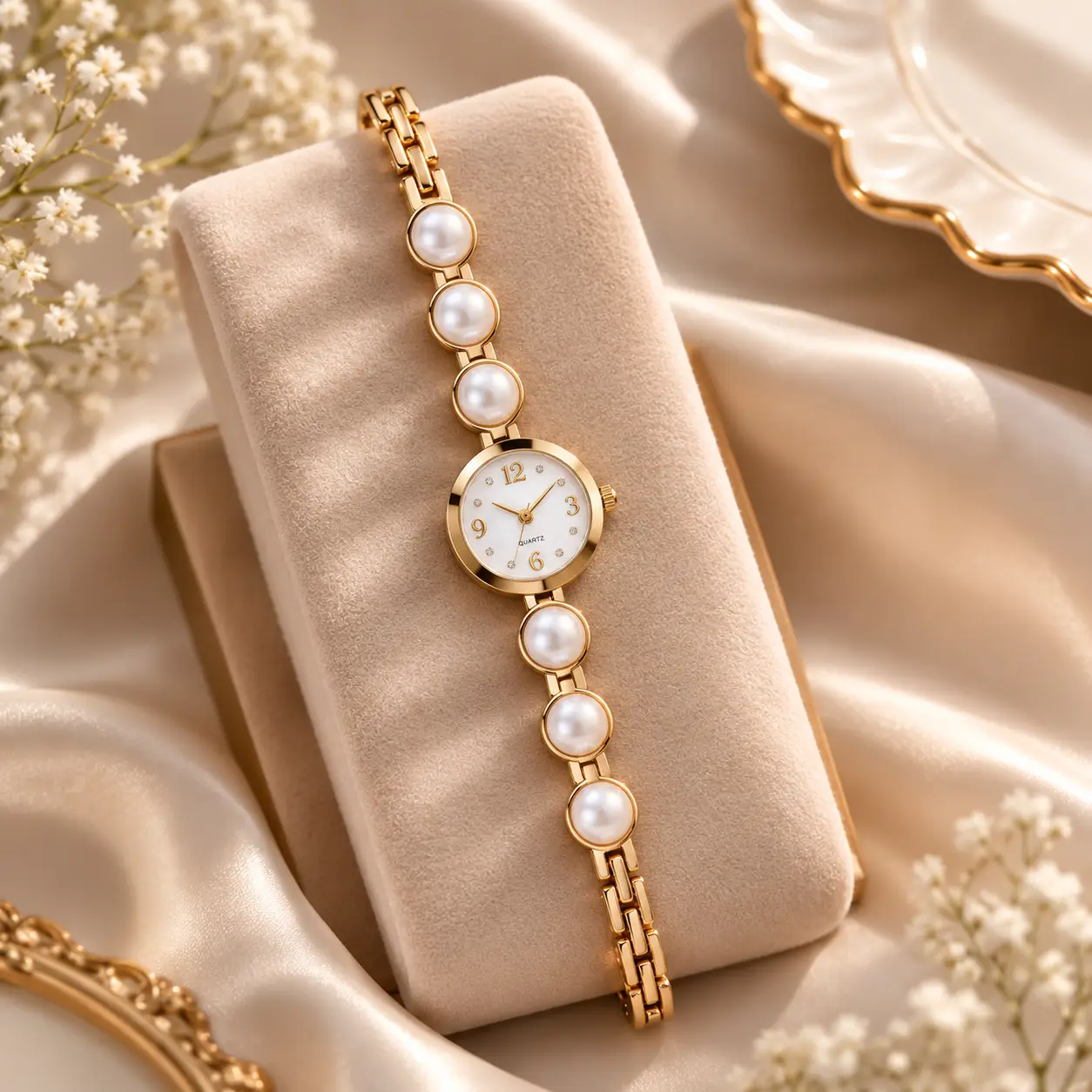 Pearl Link Anti‑Tarnish Gold Watch