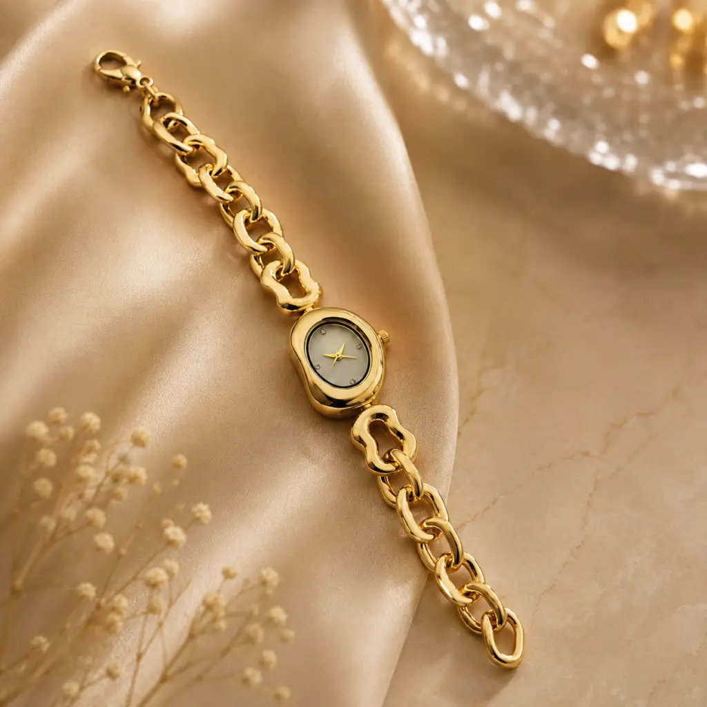 Oval Link Anti‑Tarnish Gold Watch