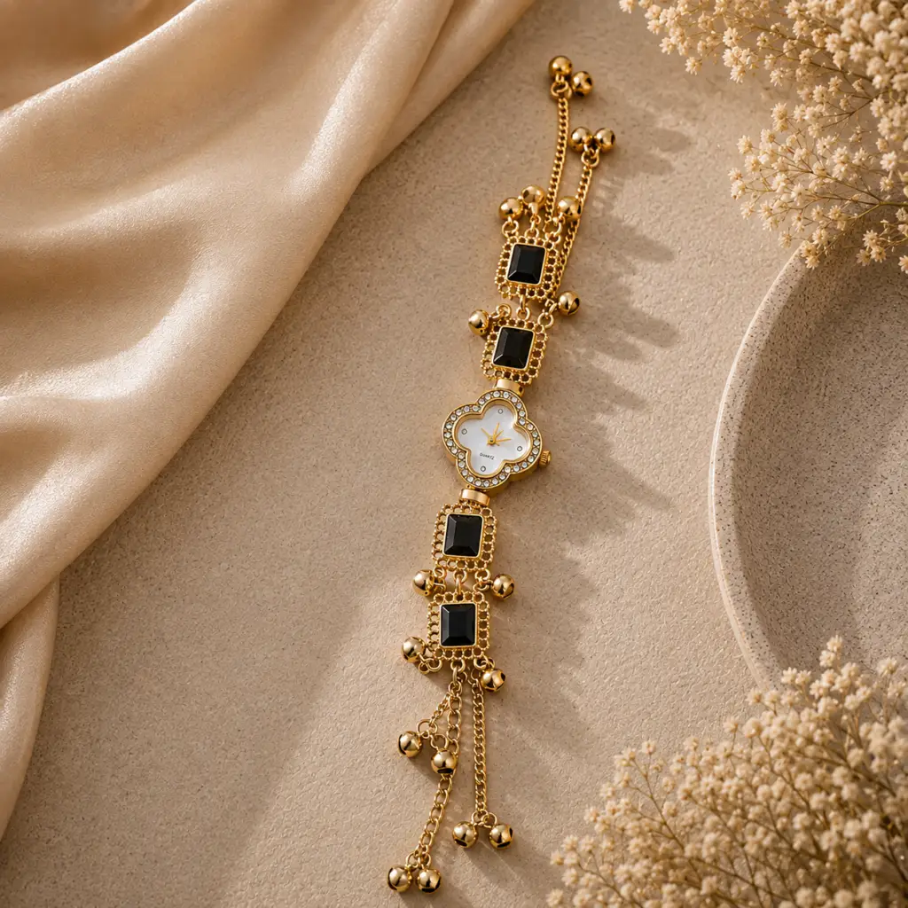 Clover Charm Anti‑Tarnish Gold Watch