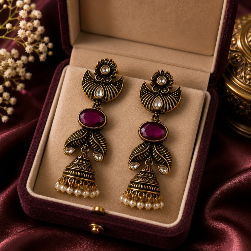 Magenta Majesty Traditional Jhumka Earrings