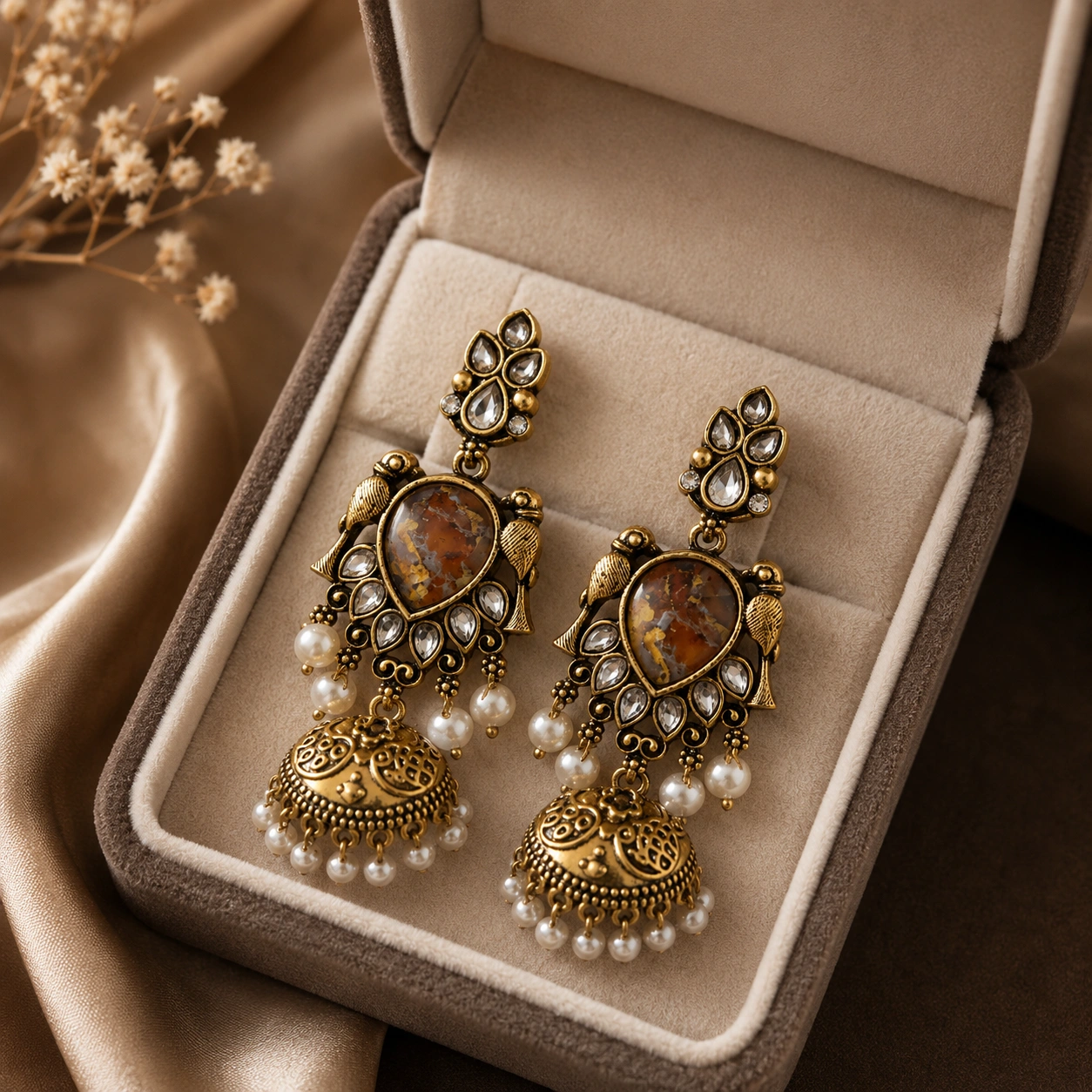 Amber Glow Traditional Jhumka Earrings