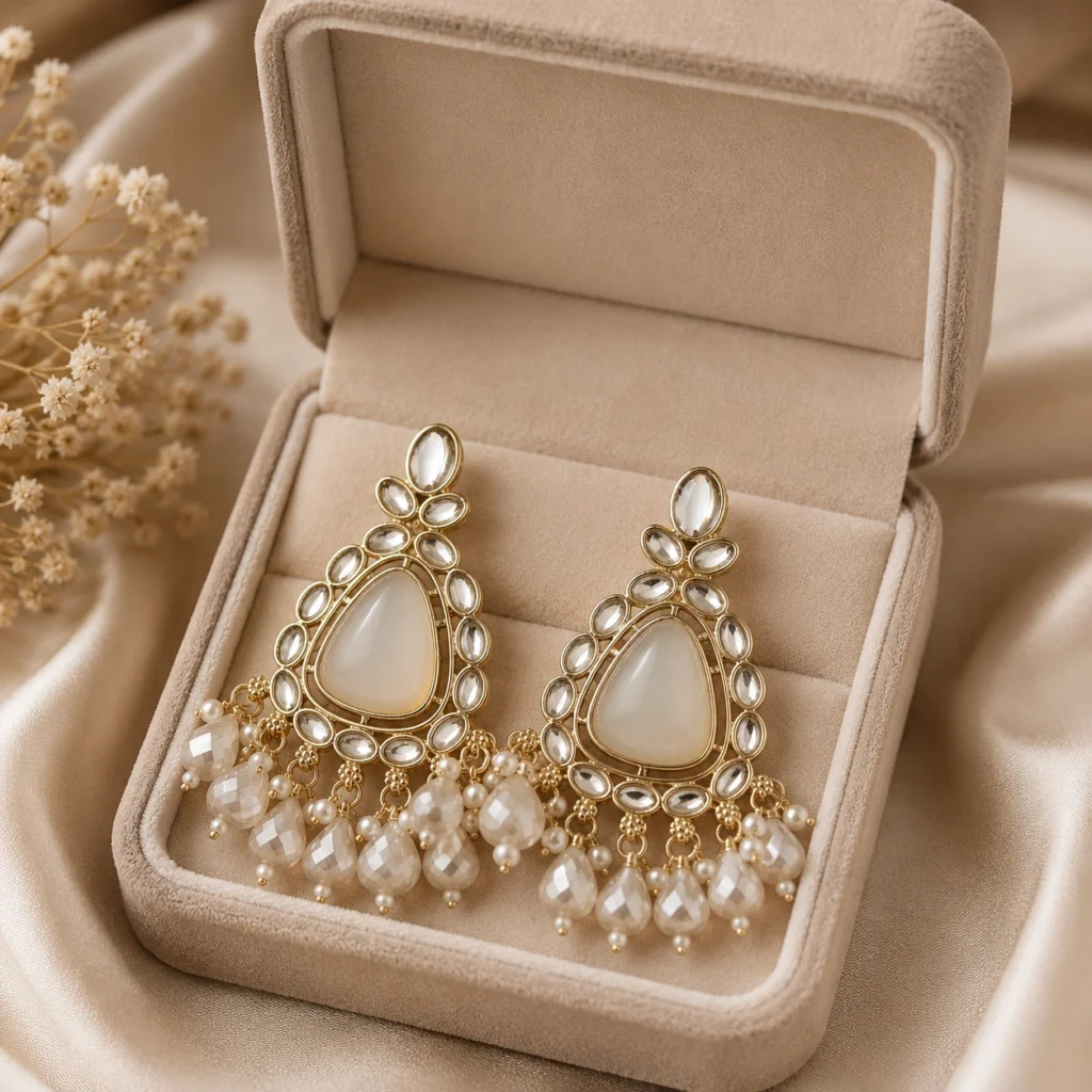 Pearl Cascade Traditional Gold Earrings
