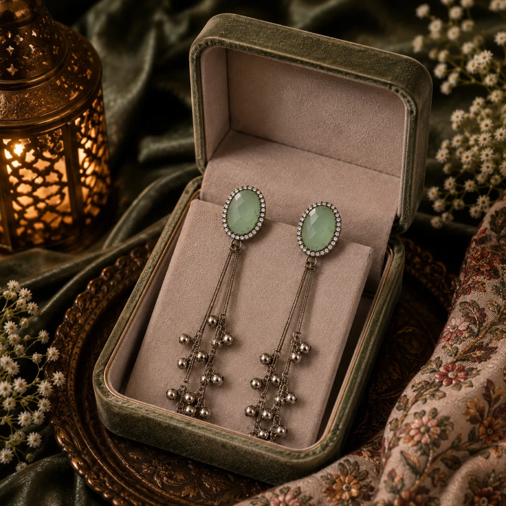 Emerald Grace Traditional Kashmiri Gold Earrings