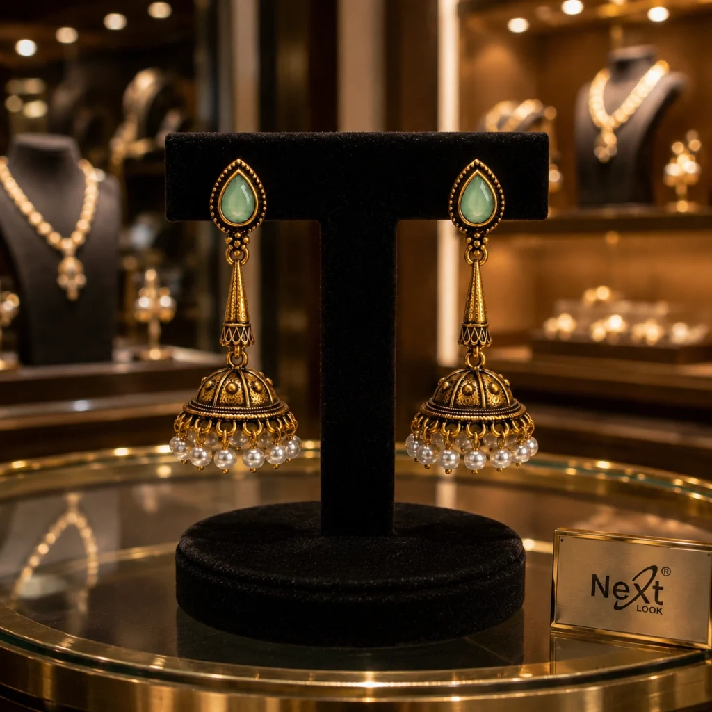 Emerald Dome Traditional Gold Earrings