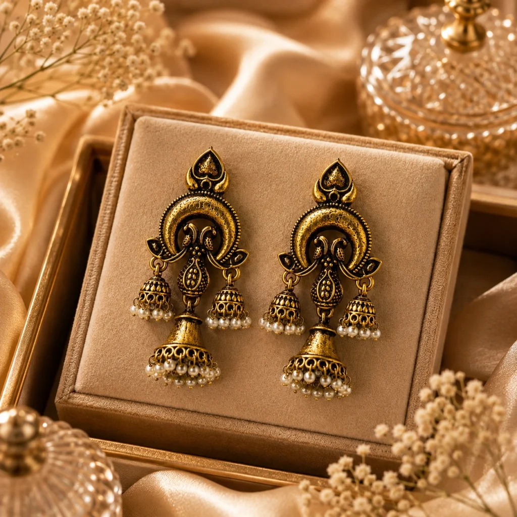 Moonlit Bloom Traditional Gold Earrings