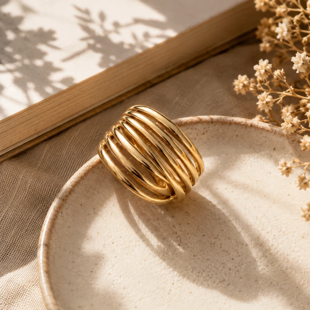 Parallel Glow Anti‑Tarnish Gold Ring