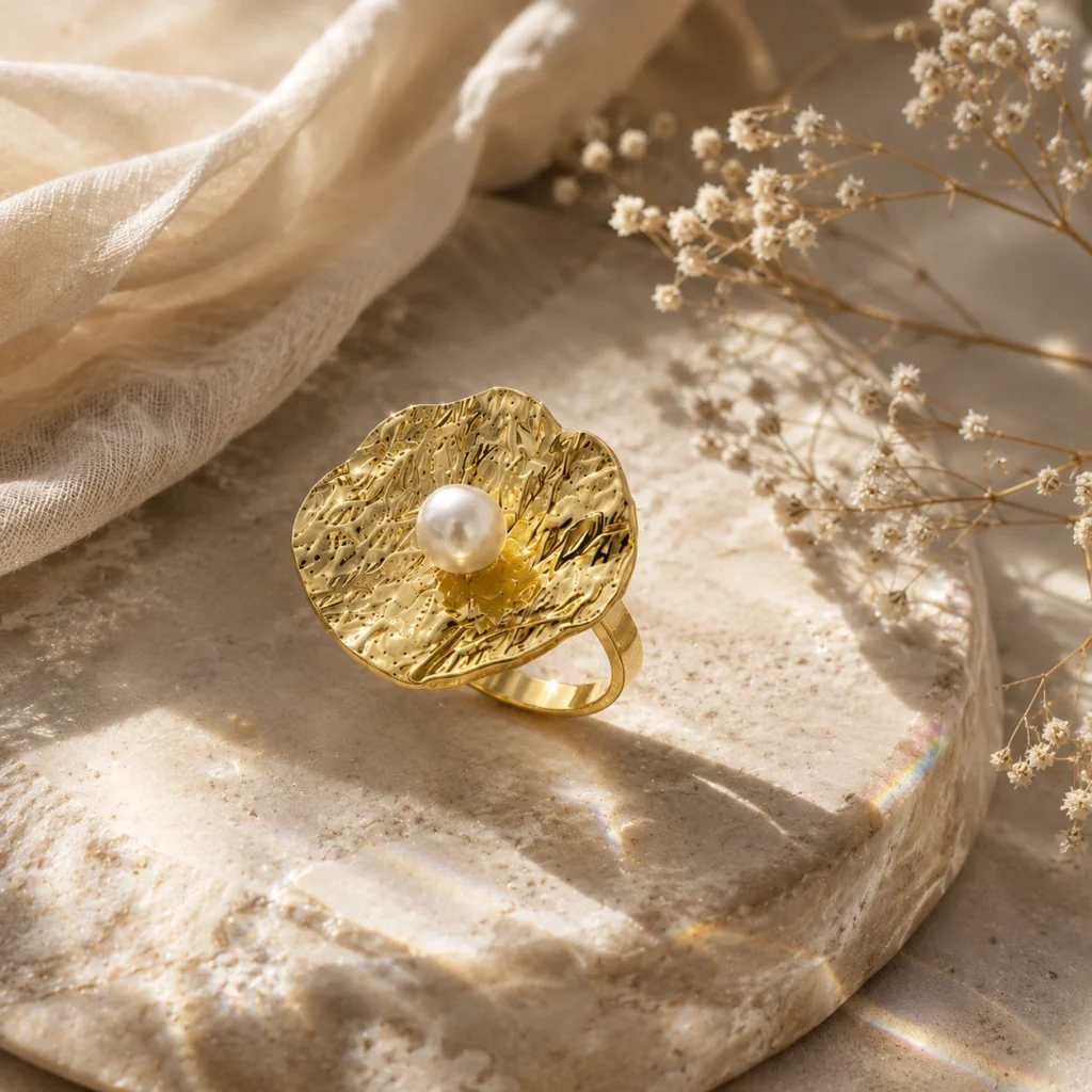 Pearl Bloom Anti‑Tarnish Gold Ring