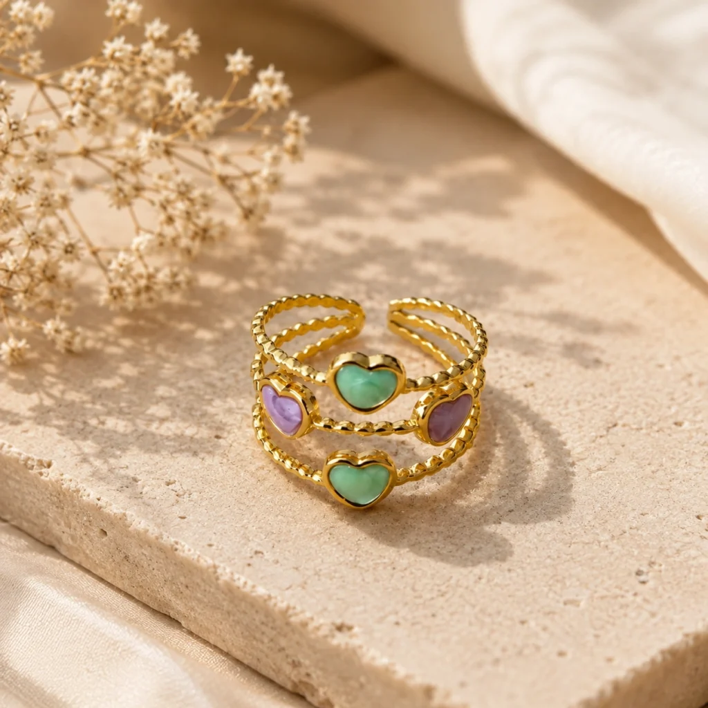 Trinity Heart Anti‑Tarnish Gold Ring