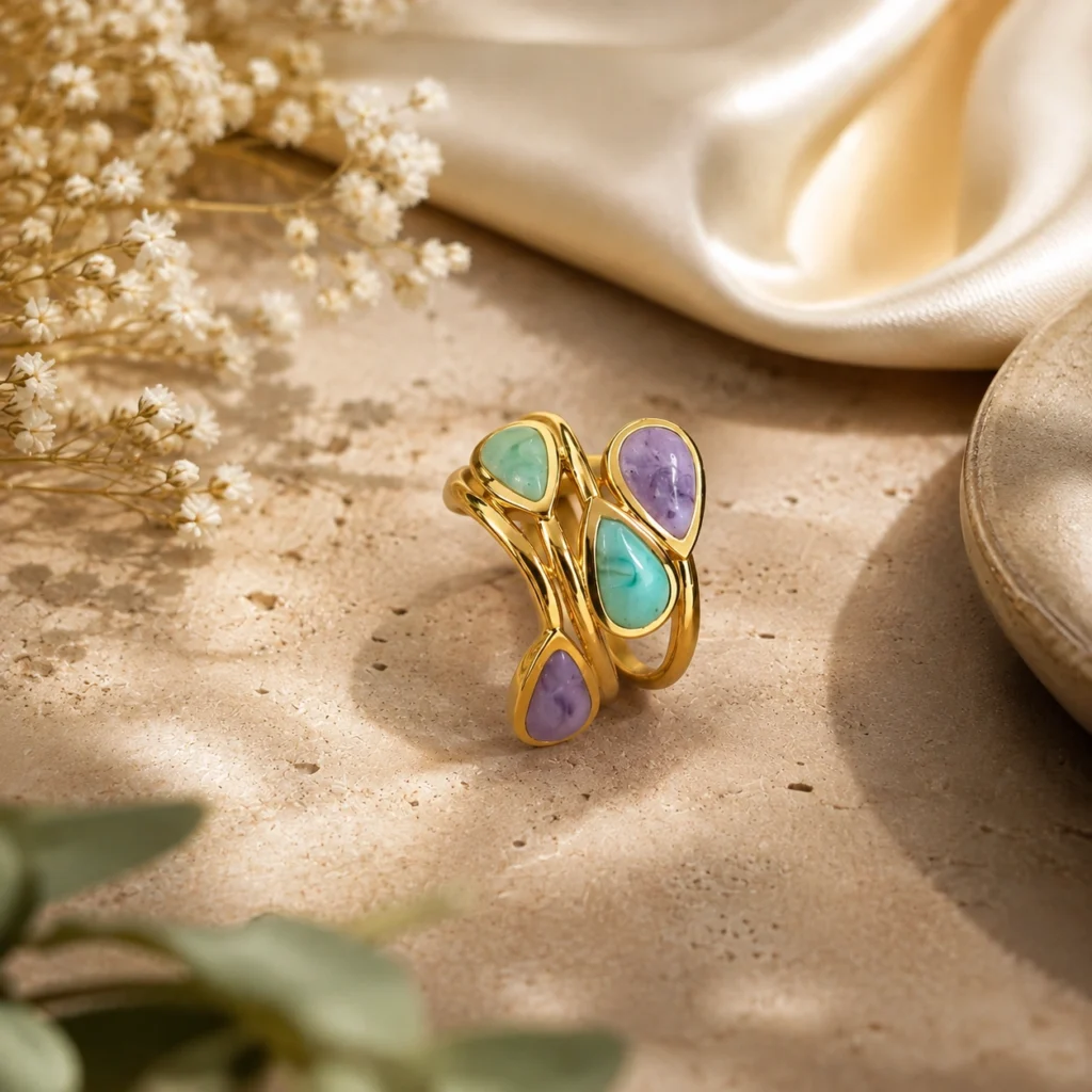 Aurora Bloom Anti‑Tarnish Gold Ring